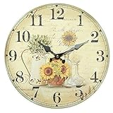 Nostalgie Wanduhr, Küchenuhr mit Sonnenblumen, Vintage Wanduhr, Blumen U