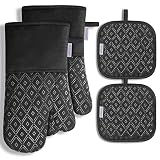 Hostaque Ofenhandschuhe Topflappen 4er Set, 260℃ Hitzebeständige Topfhandschuhe, Küche Topfhandschuhe mit Silikon Anti-Rutsch Design, Geeignet für Kochen, Backen, G