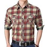 Herren Kariertes Hemd Mode Nähte Taschen Trend Casual Outdoor Streetwear Allgleiches Langarmshirt mit Umlegekragen 3XL