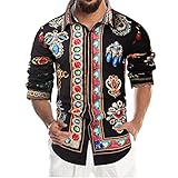 Hemd Herren Vintage Hofstil Drucken Langarmshirt Herren Mode Ethnischer Stil Kent Kragen Hemd Herren Party Disco Club Hemd Herren Frühling Herbst Baseshirt H