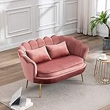 QWEPOI Modernes Schlafsofa, Samt-Loveseat-Sofa Doppelcouch 2-Sitzer-Sofa mit Goldenen Metallbeinen, Loungesessel für Wohnzimmer, Schlafzimme, mit Ergonomischem Rückendesign & 2 Rückenkissen, R