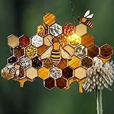 Bienenwabe Buntglas Honeybee Fenster Behang Ornament Suncatcher, Beehive Glasmalerei-Panel Handcrafted Moderne Sonnenblume Buntglas-Fenster Behang Bunte Biene Anhänger Kunst O