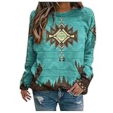 XUNN Damen Sweatshirt Retro-Print Lässiges Sweatshirt Langarm Pullover Rundhalsausschnitt Loose Fit Tunika Shirts Teenager Mädchen Pullover Retro Winter Fashion Harajuku Kleidung Top