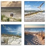 Artland Leinwandbilder auf Holz Wandbild Bild Set 4 teilig je 20x20 cm Quadratisch Landschaft Strand Natur Strand Ostsee Sand Düne Gräser K2VB