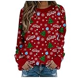 Weihnachten Christmas Sweater Pullover Damen Weihnachtspullover Xmas Einhorn Rudolph Rentiermuster Sportbekleidung Weihnachtsparty Oberteile Elegant Oversize Rundhals Lustig Christmas Sw