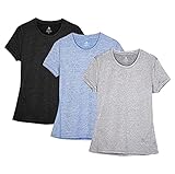 icyZone® Damen Sport T-Shirt Running Fitness Shirts Sportbekleidung Kurzarm Oberteile Shortsleeve Top L Black/Granite/B