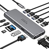 USB C Hub 14 in 1 Dockingstation für Macbook Dell Lenovo Yoga Dual Display(Spiegelmodus) USB C Adapter auf 4K HDMI VGA 1000M LAN 100W PD 3USB 3.0 3USB 2.0 USB C Daten SD/TF Kartelesern 3.5MM