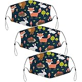 3Pcs Wald Cartoon Igel Fuchs Kaninchen Maske Wiederverwendbare einstellbare atmungsaktive Bandanas Waschbare Staub Pig mask mit 2 Stück Filter für Unisex