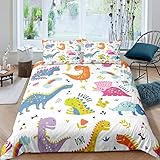 Bettwäsche 135x200 Bunte Dinosaurierkinder Weiche GebüRstet Mikrofaser 3D Muste Bettbezug Set und 2 Kissenbezug 80x80 cm mit ReißV