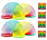 L + H WORLD Regenbogenspirale Groß XXL im 4er Set | Premium QUALITÄT | Ø 7 cm | Magische Treppenläufer Slinkys Bunt in Neonfarben ideal für Kindergeburtstag als Mitgebsel für Mädchen & Jung