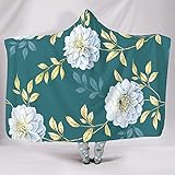 Kuscheldecke mit Kapuze Flora blüht Pflanzen Winter Wohndecke Kuscheldecke Schlafdecke Sofadecke Plüschdecke Tagesdecke Printdesign Reisedecke für Erwachsene Kind White 150x200