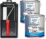 prinzcolor Premium Fliesenlack Fliesen Lack Fliesenfarbe Lackierset Weiß - Glänzend 5l - Lack