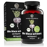 MAISON NATURELLE® Bio Maca Schwarz Kapseln (180 Stück) + Vitamin C aus Acerola Kirsche – Hochdosiert mit 3000mg Maca Pulver – Bio Maca Schwarz Maca Kapseln Macca Maccapulver Schwarzer Maca Black M