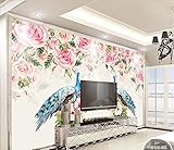 Tapete 3D Fototapete Rosa Hand Gezeichneter Rosafarbener Pfau Tapeten 3D Effekt Vliestapete Wohnzimmer Schlafzimmer Wandbilder Wanddeko 400cmx280