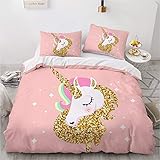 Unicorn Tier Bettwäsche Set, Fairy Karikatur Einhorn Stil Tier Bettbezug Set, für Mädchen Kinder Bettwäsche (K,220 x 260 cm)