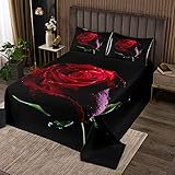 3D Rote Rose Tagesdecke Frauen Rose Blumendruck Bettüberwurf Romantische Blumen Steppdecke 220x240cm Botanische Zweige Wohndeck