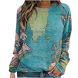 Wave166 Damen Langarmshirt Sweatshirt Karte Drucken Pullover Mode Elegant Bluse Oberteile Tops Lose Freizeit T Shirt Rundhals Sportbekleidung Für M