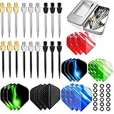 Ohaoduo 18pcs Edelstahl Dartpfeil-Spitzen Schwarz,Silber,Gold 2BA Steel dartpfeile Spitzen Metall，Steel Dart Tip + 18 pcs Dartpfeil-Flights und Dart gummiring in Aluminiumbox