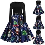 Mymyguoe Weihnachten KostüM Gothic Kleider Damen Mode Muster 1950er Jahre Hausfrau Rundhals Langarm Lässigmit Print Kleid Reißverschluss Party Abendkleid Cosplay Karneval F