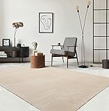 the carpet Relax Moderner Flauschiger Kurzflor Teppich, Anti-Rutsch Unterseite, Waschbar bis 30 Grad, Super Soft, Felloptik, Beige, 160 x 230