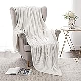 MIULEE Kuscheldecke Fleecedecke Flanell Decke Pompoms Einfarbig Wohndecken Couchdecke Flauschig Überwurf Mikrofaser Tagesdecke Sofadecke Blanket Für Bett Sofa Schlafzimmer Büro 125x150 cm Weiß