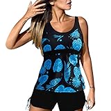 Yoofeiduoduo Damen Badekleider Tankini Sets Tropischer Druck Badeanzug Trägerlos Strap Gepolsterte Figurumspielende Bademode Oberteil mit Boyshorts zweistück Bikini Set Badeanzug für S