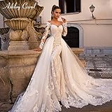 HIN GU - Wedding dress Hochzeitskleid Sexy Schatz Langarm Meerjungfrau Brautkleid Abnehmbar 2 in 1 Brautkleid (Color : Champagne, US Size : 16W)