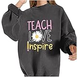 Wave166 Pullover Damen Einfarbig Sweatshirt Alphabet Graphic Langarmshirt Herbst Winter Bluse Damen Lässig Oversize Locker Sportbekleidung Sport Shirts Für D