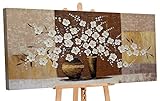 YS-Art | Acryl Gemälde Topf mit Blumen IV | Handgemalte Leinwand Bilder | 120x60cm | Wandbild Acrylgemälde | Moderne Kunst | Leinwand | Unikat | B