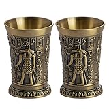 Kelch von Vidaya, handgefertigt, Vintage-Stil, reines Kupfer, Gravur, Schnapsglas, ägyptische Sonne, Ra Muster, Metall, geprägt, Wein-/Kupferbecher, 28 ml (6 x 4 cm, 2 Stück, Bronze Ramses)