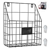 Wand Zeitungshalter Magazin Zeitungshalter Zeitschriftensammler Metall Zeitungsständer Modern Magazinhalter Schwarz mit 2 Haken für Bücher Büro Wohnzimmer Schlafzimmer Badezimmer Küche 1 Stück