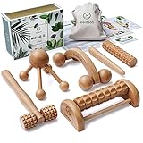 HELDSON® Premium Massage Set Holz [6er Set] inkl. deutscher Anleitung und doppelseitigen Karten mit Baumwollbeutel – Massageroller Triggerpunkt Massagegerät Fußmassag