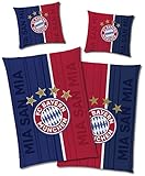 FC Bayern München Wende-Bettwäsche Champions 135 x 200 + 80 x 80 cm 100% Baumwolle Biber-Flanell-Qualität Deutscher Rekord-Meister Mia san Mia Fußball FCB deutsche Größe mit Reiß