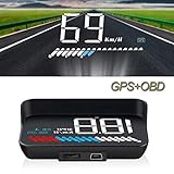 Auto Head Up Display, HUD OBD2 GPS HUD Display, iKiKin 3,5 Zoll Head up Display, Geschwindigkeitsmesser Auto, Tachometer, Wassertemperaturmesser Motordrehzahl S