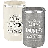 Wäschekörbe-Set rund grau – 2x Wäschekorb faltbar aus Leinen mit Aluminium-Ring – Laundry Bask