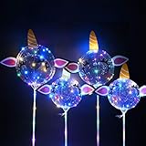 Herefun LED Leuchtende Luftballons, 4 Stück Helium Ballons, Einhorn Luftballons LED-Ballons mit Halterungsstäben, 16 Zoll Leucht Luftballons Perfekt für Hochzeit Party Geburtstage Feierlichk