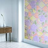 Fensterfolie selbsthaftend Modeblumen Statische Fensterfolien Anti-UV Folie Für Zuhause Badzimmer oder Büro,Matt,mit sehr hohem Sichtschutz,Violett,50 x 500