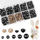 Eokeey 135 Stück Sicherheitsaugen und Sicherheitsnasen, Augen für Häkeltiere mit Unterlegscheiben, Puppenaugen Kunststoffaugen für Puppe Marionette Plüschtier Teddyaugen (6-12mm)