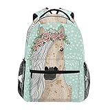 Schöne Pferd mit Blume Schulrucksack für Jungen mädchen Kinder Reisetasche Bookbag