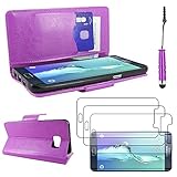 ebestStar - kompatibel mit Samsung Galaxy S6 Edge+ Hülle SM-G928F Edge Plus Wallet Case Handyhülle PU, Kartenfächern Standfunktion +Mini Stift +3 Schutzfolies, Lila [Phone: 154.4x75.8x6.9mm 5.7']