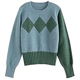 Damen-Rundhals-Nacken-Pullover Slim Strick-Pullover-Saum geerntetem Pullover (Color : Blue green, Size : M)