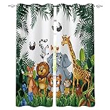 SDSONIU Tropische Dschungel-Cartoon-Tier-Giraffenlöwe Lion Elefant Vorhang für Kinder Schlafzimmer Wohnzimmer Kindervorhänge Vorhang Blickdicht - Fenster-Behandlung 150 x 166