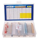 BOJACK 17 Werte 630 Stück 0 Ohm-1 M Ohm mit 1% 1/4 W Metallfilm widerständen Sortiment und Gratisprodukt 1 Stück Thermistor & 1 Stück Fotowiderstand & 10 Stück LED