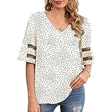 yiouyisheng Damen V-Ausschnitt Elegante Bluse 3/4 Ärmel Blumendruck Flare Ärmel Lose Retro Tshirt Hemd Oberteile Casual Tee Shirts Tops Frauen Bohemian bedrucktes Kurzarm-T-S