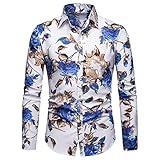 Hemd Herren Modern Urban Mode Blumen Druck Slim Fit Stretch Herren Langarm Herbst Winter Revers Strickjacke Herren Shirt Hawaiianischer Stil Urlaub Herren S