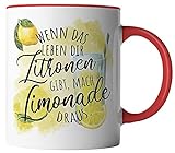 vanVerden Tasse mit Spruch - Wenn das Leben dir Zitronen gibt, mach Limonade draus. - beidseitig Bedruckt - Geschenk Idee Kaffeetasse, Tassenfarbe:Weiß/R