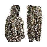 Ghillie Suit, Jagdbekleidung Herren Set, Tarnkleidung Herren Camouflage, Tarnanzug Jagd Wald, Tarnanzug Militär Ghillie Anzug Kinder Damen Herren Jagdhose Jagdjacke Set (Erwachsene-Blätter, M)