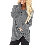 Sonojie Longshirt Damen Oberteile Schulterfrei Tshirt Langarm Shirt Bluse Tunika Knot Damen Oberteil mit Rundhalsausschnitt Dunkel Grau, Grün, Violett, G