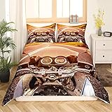 Bettwäsche 200x200 Extremsport-Motorrad Weiche GebüRstet Mikrofaser 3D Muste Bettbezug Set und 2 Kissenbezug 80x80 cm mit ReißV