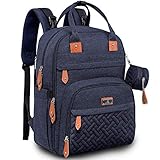 BabbleRoo Baby Wickeltasche/Rucksack, Wickelrucksack lässige Wickeltaschen, Multifunktional Große Kapazität Babytasche Reiserucksack mit Wickelauflage & Schnullerhalter (Marineblau)